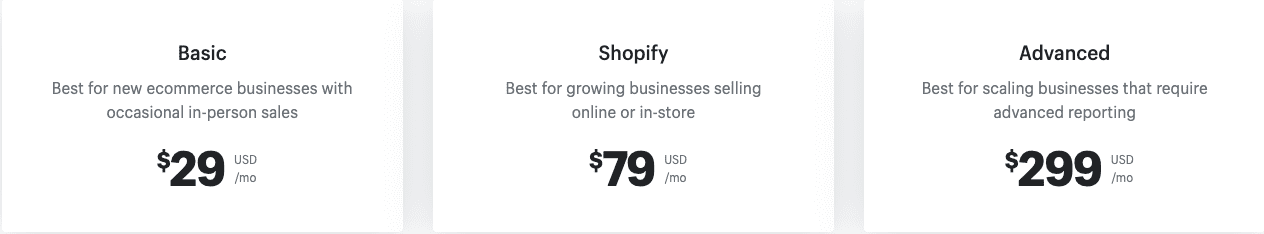 Pricing table guide for Shopify ecommerce website prices