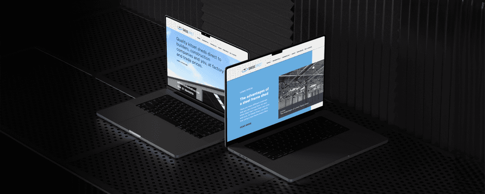 Sheds Direct website on 2 laptops