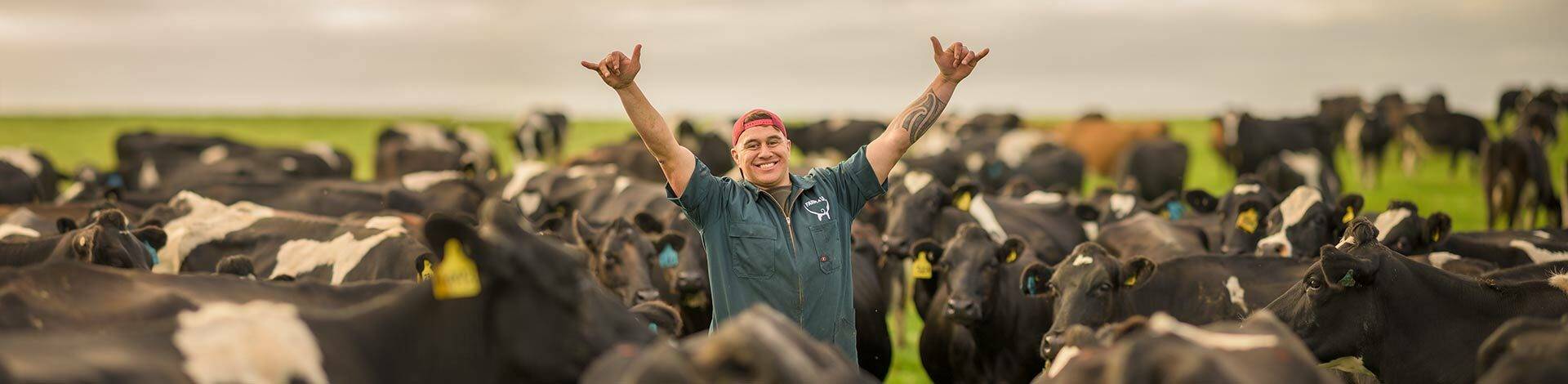 Tangaroa Walker on Farm with cows