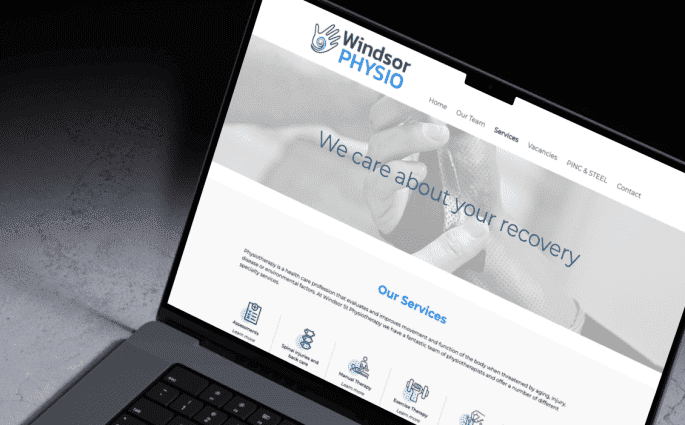 Windsor Physio Website displayed on a Laptop