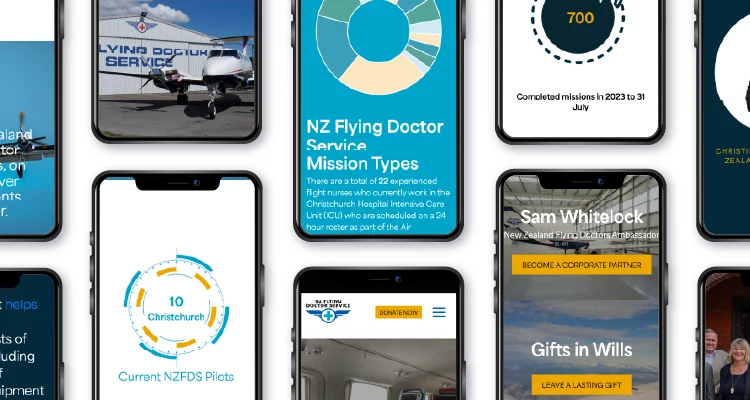 Mock ups on Mobile phones of web pages from NZ flying doctors website