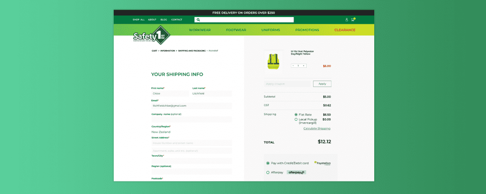 Safety 1st NZ Ecommerce checkout example