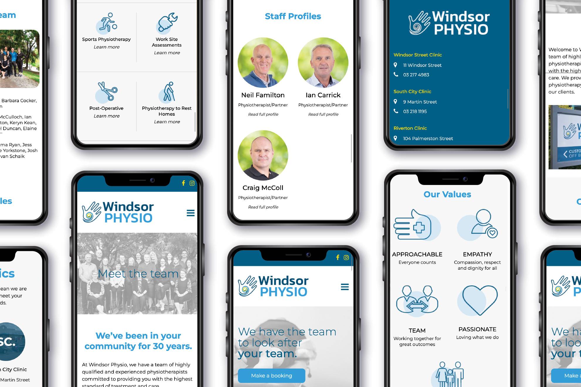 Mockup Of Windsor Street Physiotherapy Mobile Website On Mobile Phones