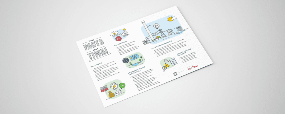 Image of a brochure with infographics designed by back9 creative on facts about Tiwai
