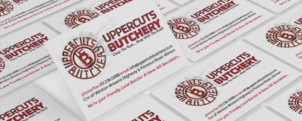 Mock ups of uppercuts butchery business cards