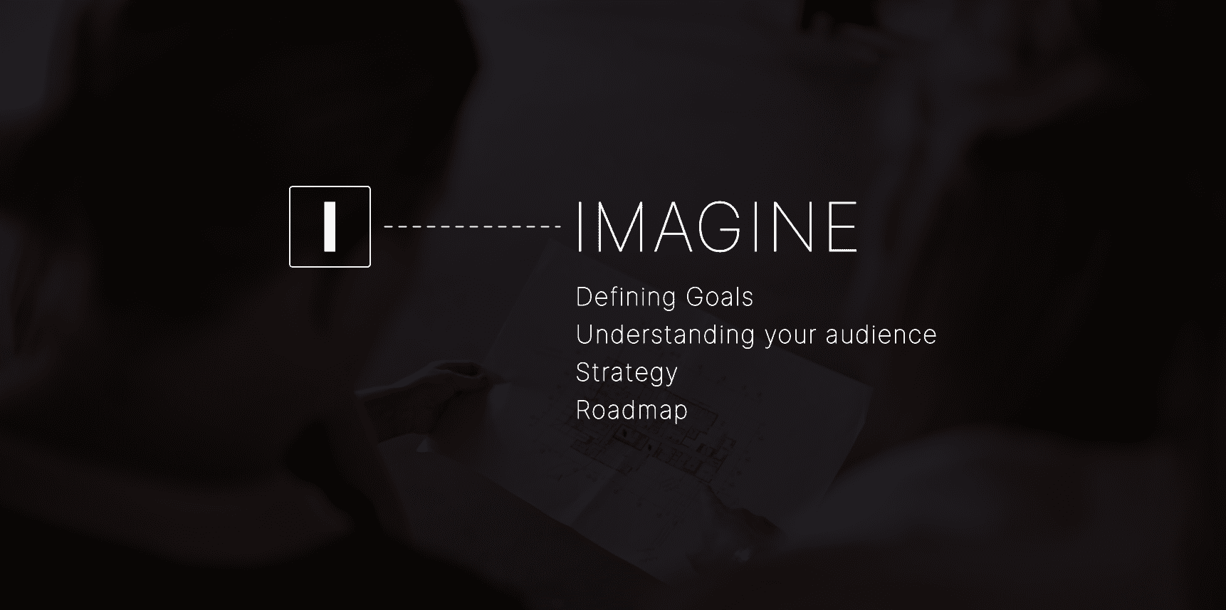 Imagine Banner with white text on black background from Back9 Creative IDEA framework