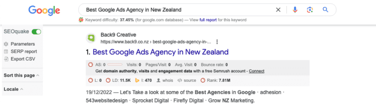 Screenshot of Google Search for best Google Ads Agency in New Zealand